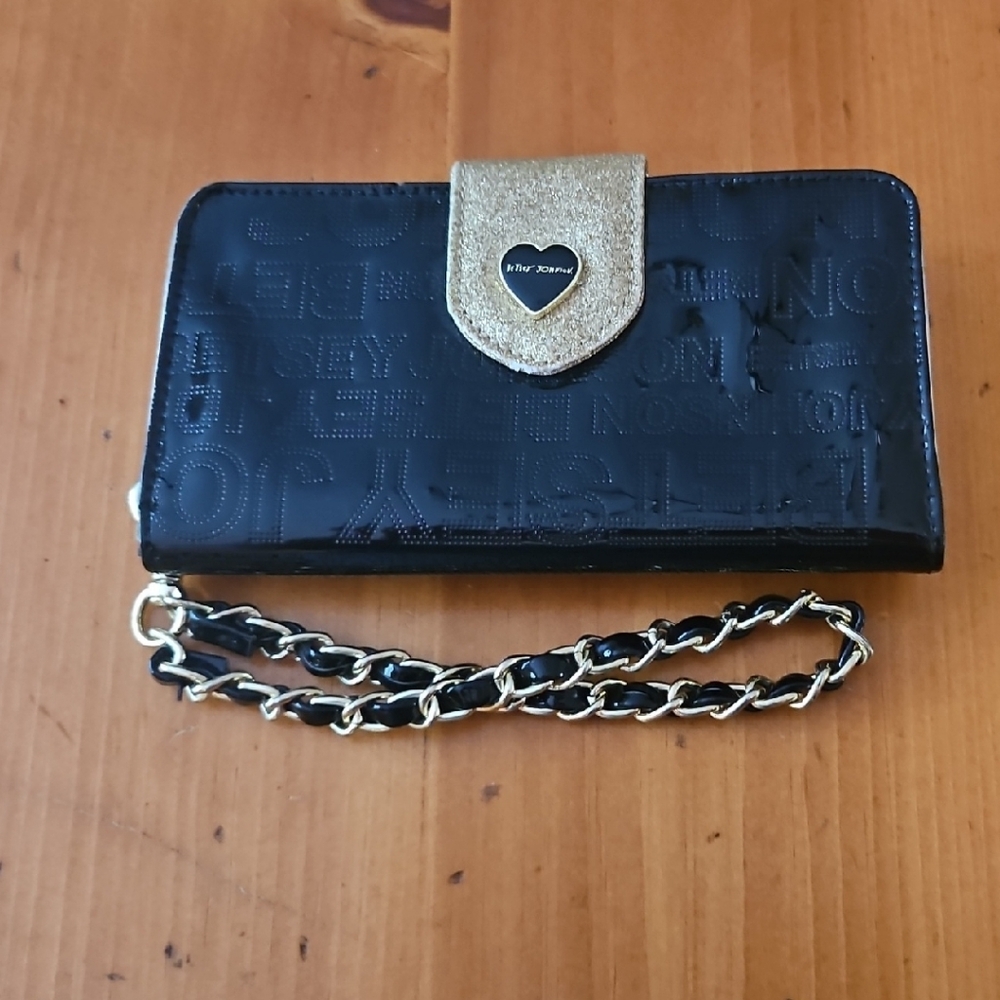 Betsey Johnson Black and Gold Wallet with Chain
